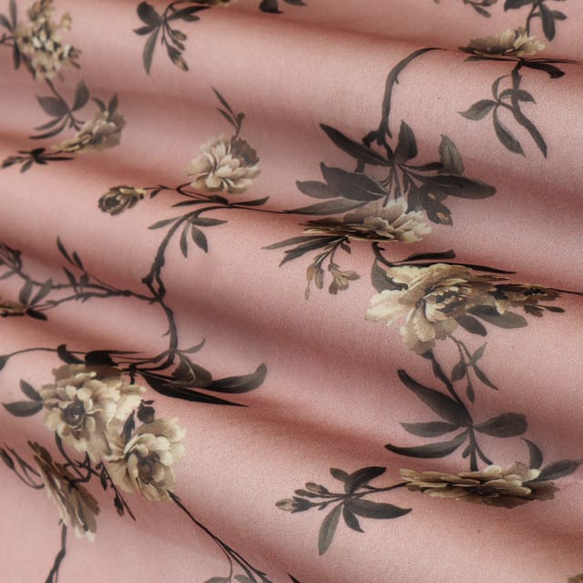 Deep Mauve Organza Floral Print Fabric