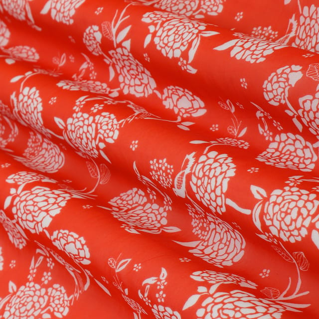 Red Organza Floral Print Fabric