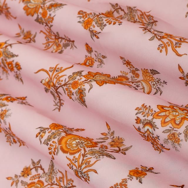 Baby Pink Georgette Floral Print Fabric