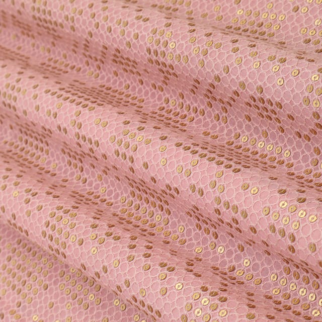 Blush Pink Silk Chanderi Sequin Sippi Embroidery Fabric