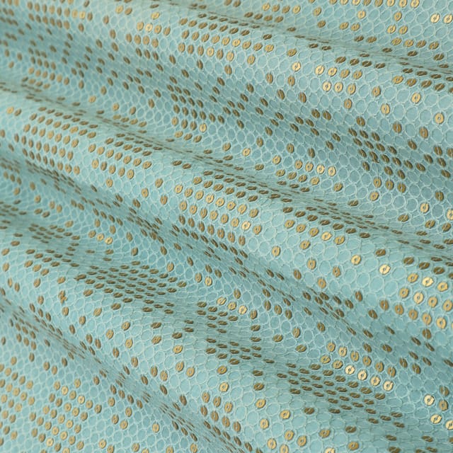 Light Blue Silk Chanderi Sequin Sippi Embroidery Fabric