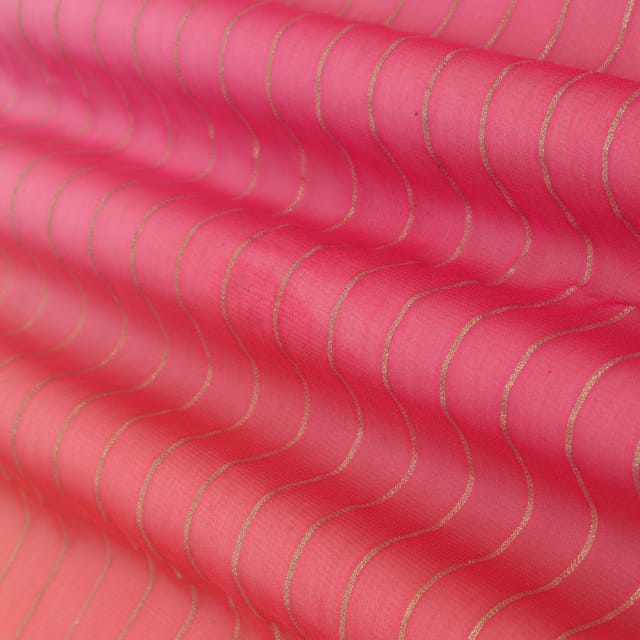 Pink Georgette Stripe Gota Jacquard Fabric