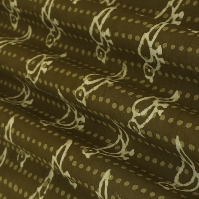 Crocodile Green Cotton Dabu Print Fabric