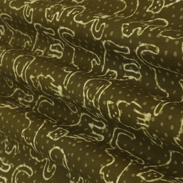 Seaweed Green Cotton Dabu Print Fabric