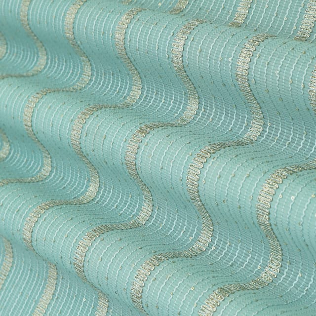 Light Blue Kora Silk Chanderi Gota Work Sequin Embroidery Fabric