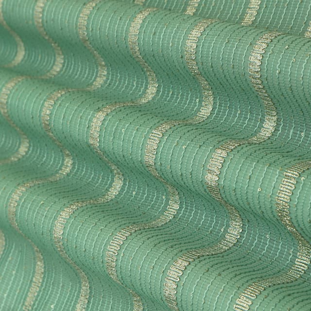 Sea Green Kora Silk Chanderi Gota Work Sequin Embroidery Fabric