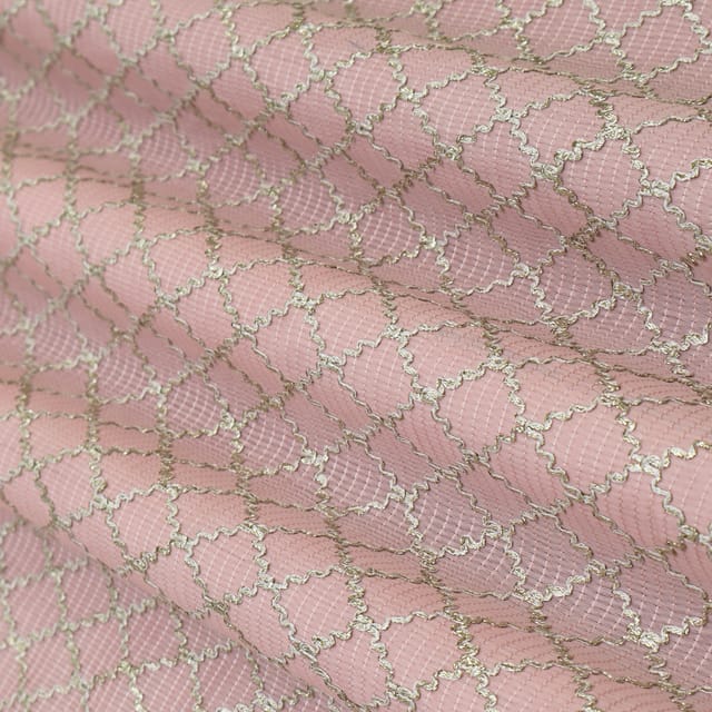 Lilac Silk Chanderi Diamond Pattern Gota Work Embroidery Fabric