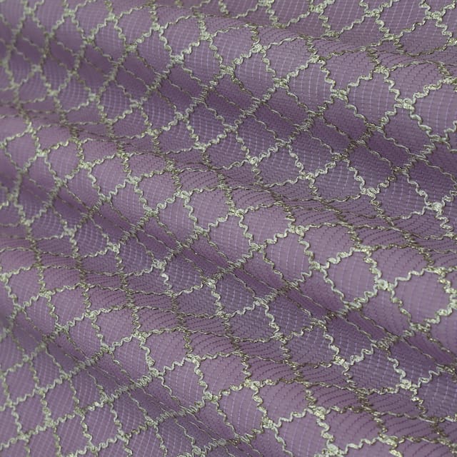 Persian Purple Silk Chanderi Diamond Pattern Gota Work Embroidery Fabric