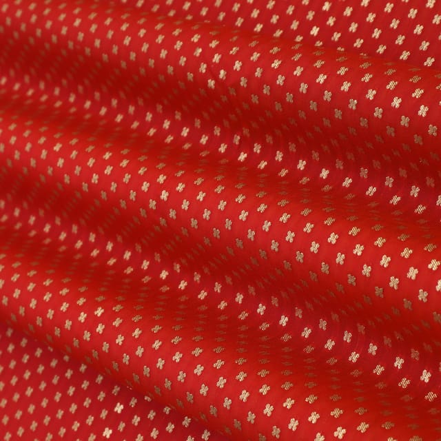 Tart Red Pauri Brocade Dim Golden Zari Booti Work Fabric
