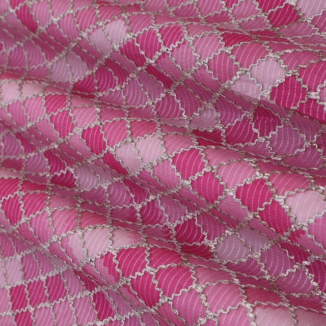 Pink Base Chinon Position Print Sequin Embroidery Fabric
