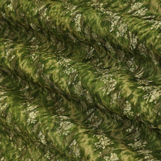 Lawn Green Bandhani Motif Golden Zari Work Brocade Fabric