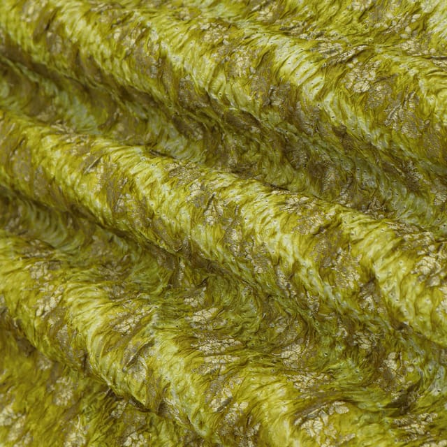 Chartreuse Green Bandhani Motif Golden Zari Work Brocade Fabric
