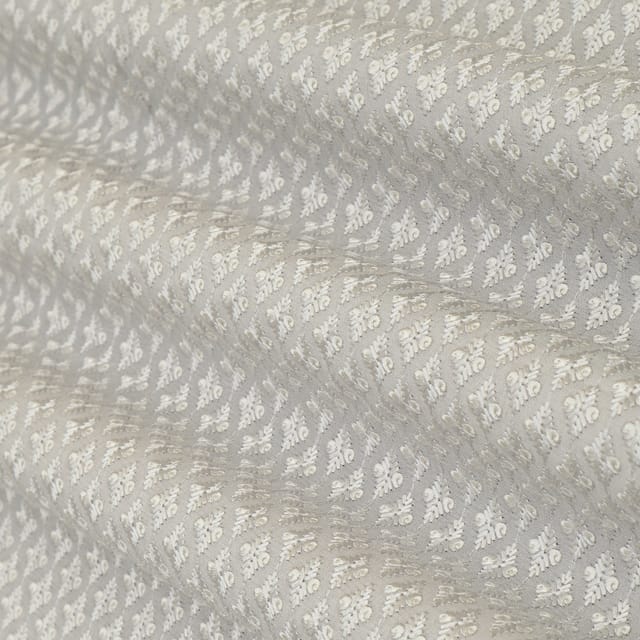Ivory Nokia Silk Floral Threadwork Embroidery Fabric