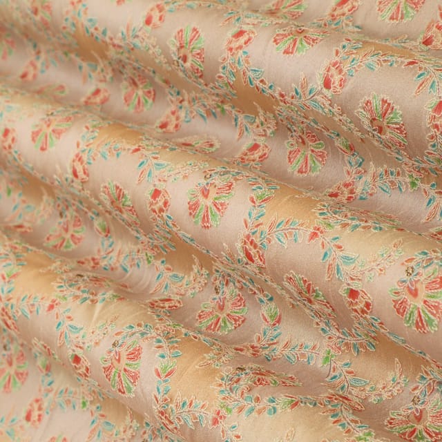 Buff Brown Dupion Position Floral Print Embroidery Fabric