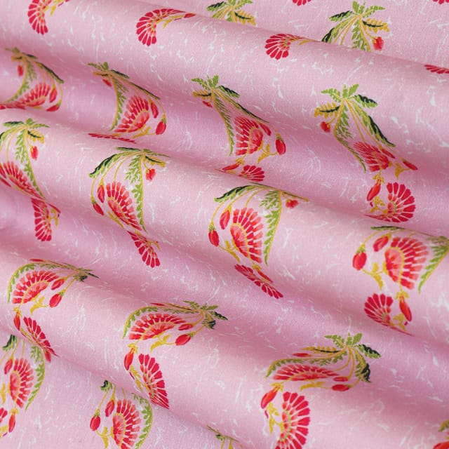 Baby Pink Glace Cotton Floral Print Fabric