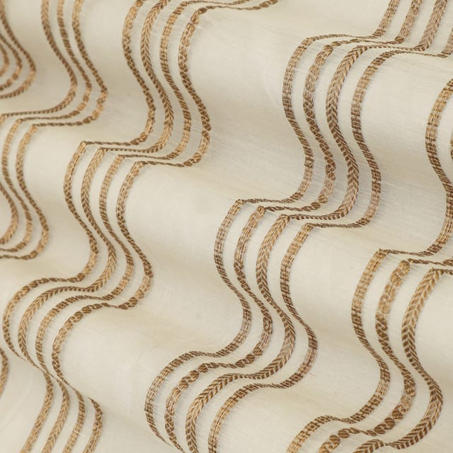 Ivory Chanderi Jacquard Golden Stripe Fabric