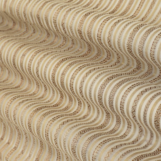 Pure White Chanderi Golden Stripe Jacquard Fabric