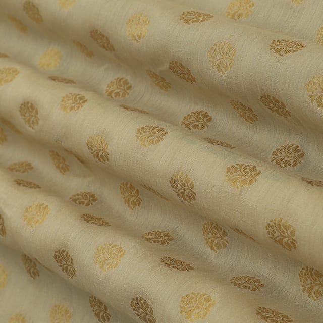 Khakhi Brown Munga Floral Dim Golden Zari Work Brocade Fabric