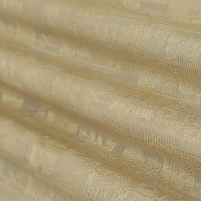 Tan Brown Munga Floral Dim Golden Zari Work Brocade Fabric
