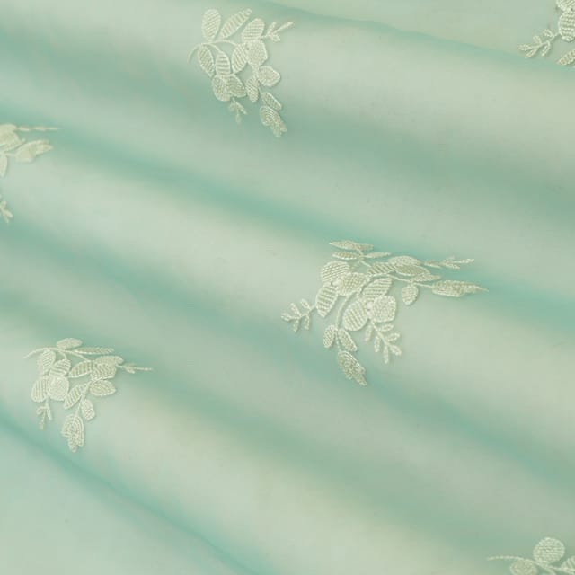 Sky Blue Organza Threadwork Floral Embroidery Fabric