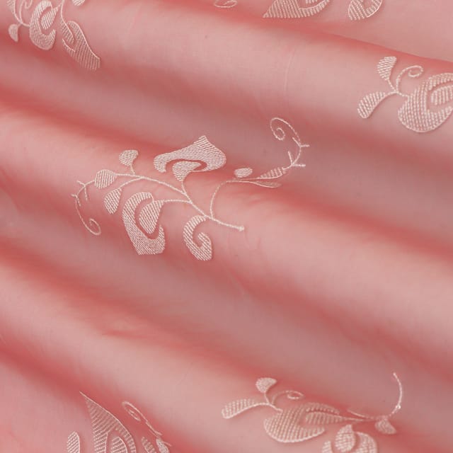 Candy Pink Organza Threadwork Floral Embroidery Fabric