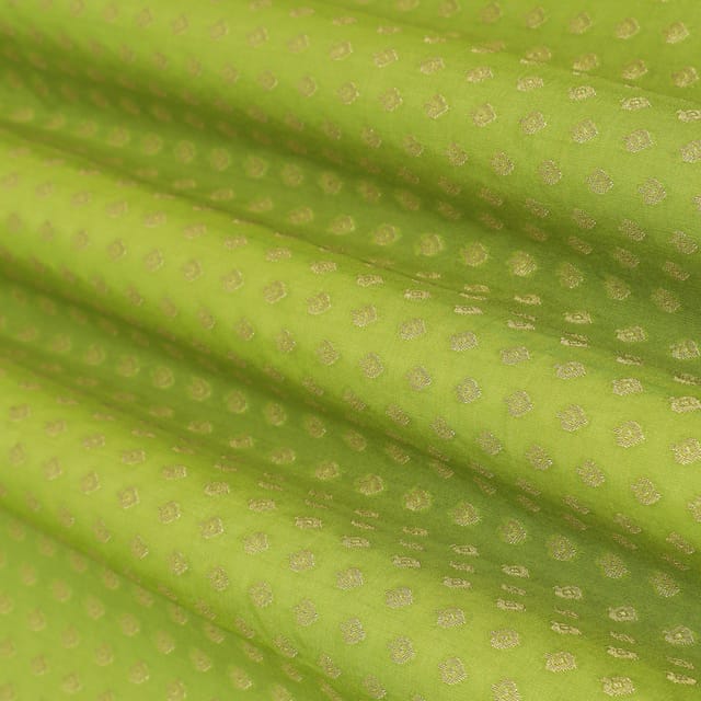 Green Pauri Brocade Dim Golden Zari Booti Work Fabric