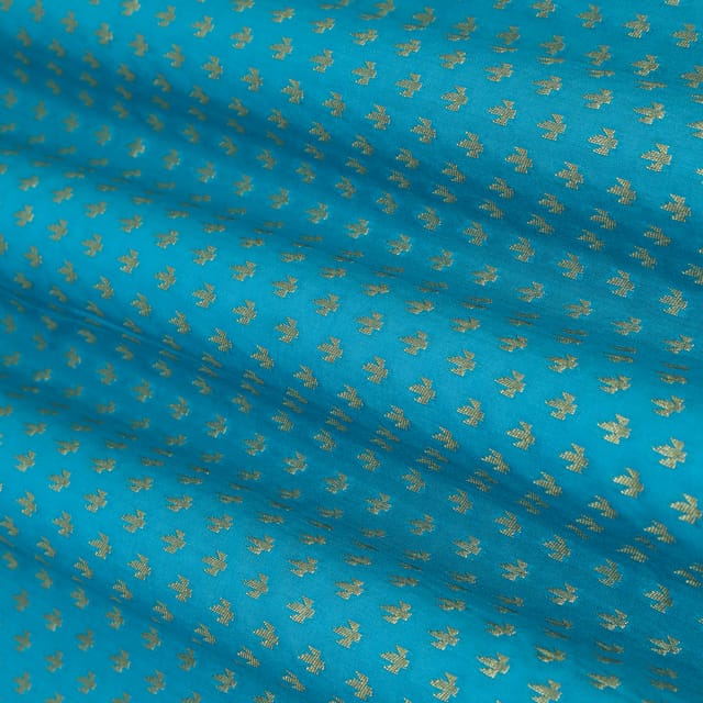 Cerulian Blue Pauri Brocade Dim Golden Zari Booti Work Fabric
