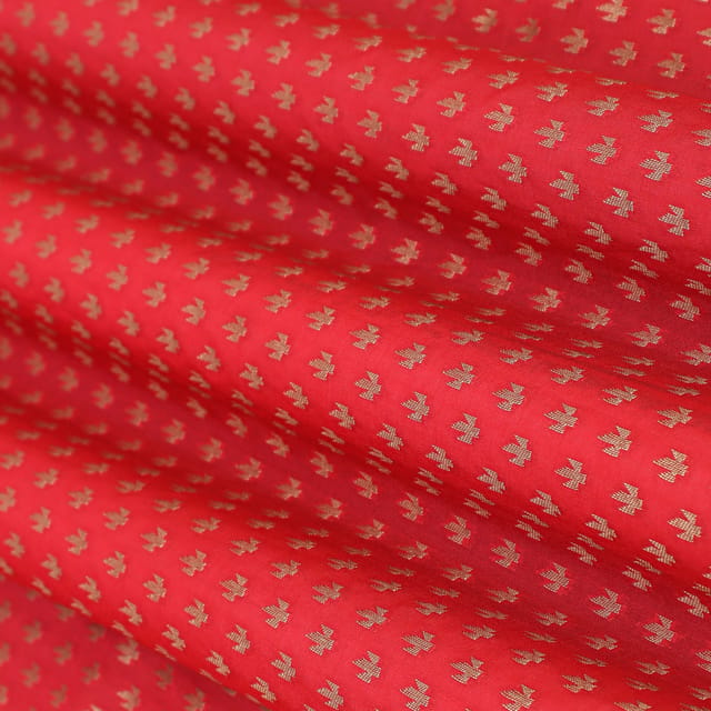 Hot Pink Pauri Brocade Silver Zari Booti Work Fabric