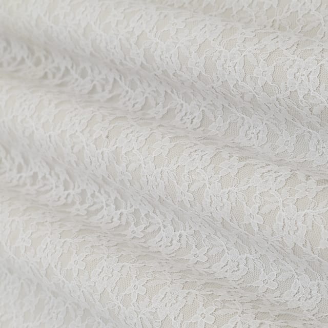Pure White Self Floral Net Fabric