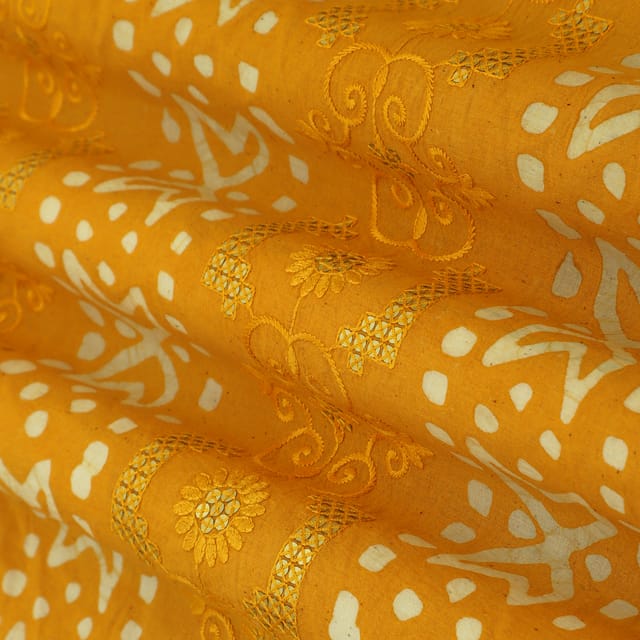 Yellow Cotton Floral Print Sequin Embroidery Fabric