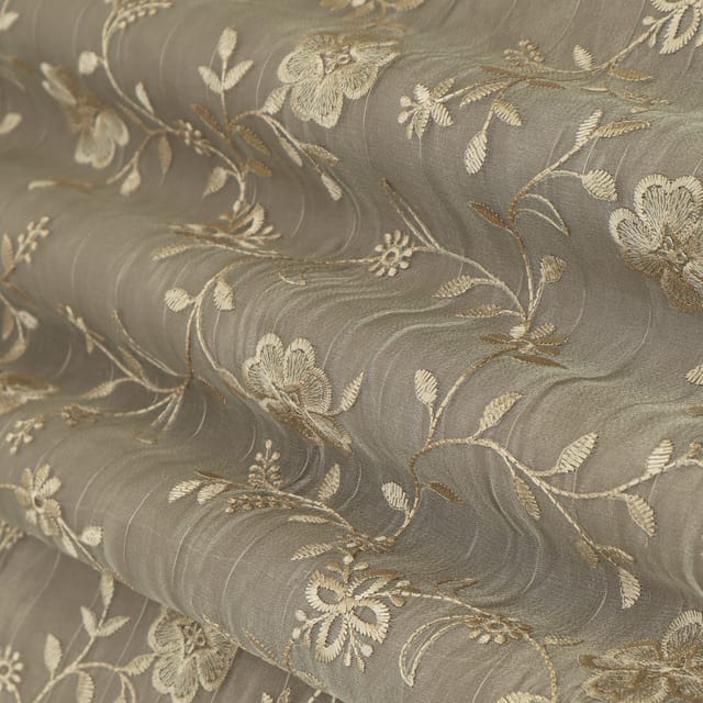 Iron Gray Tissue Threadwork Floral Embroidery Fabric