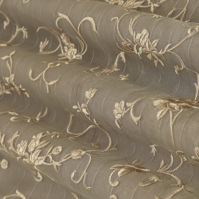Gray Tissue Threadwork Floral Embroidery Fabric