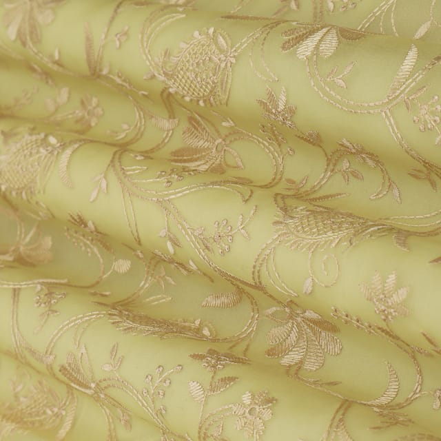 Cream Organza Threadwork Floral Embroidery Fabric