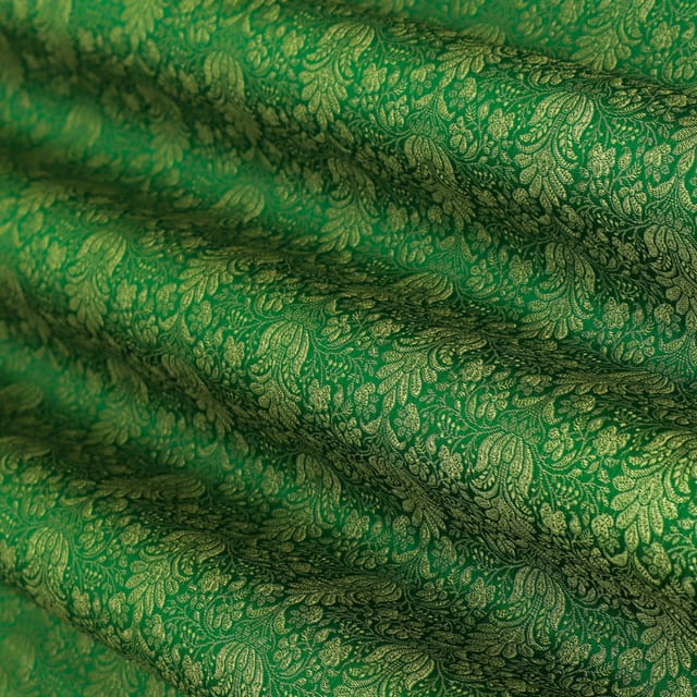 Forest Green Brocade Golden Zari Motif Work Fabric