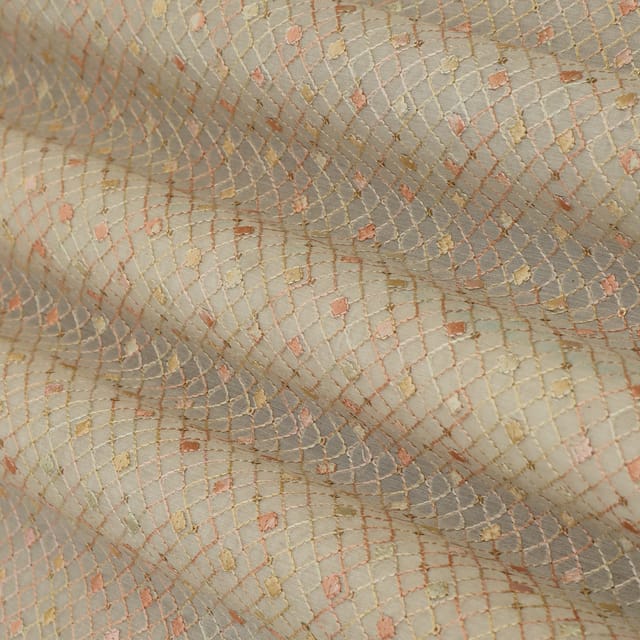 Ecru Brown Chanderi Sequin Embroidery Fabric