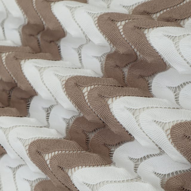 Sienna Brown and White Zig Zag Print Crochet-Crosia Fabric