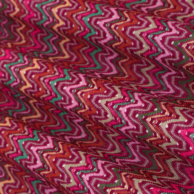 Hot PInk Multitoned Zig Zag Print Crochet-Crosia Fabric
