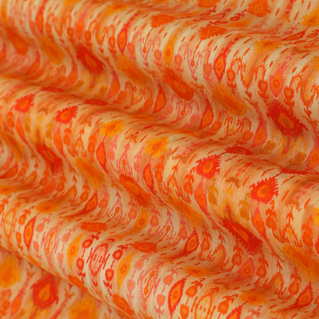 Tangerine Orange Print Mulmul Silk Fabric