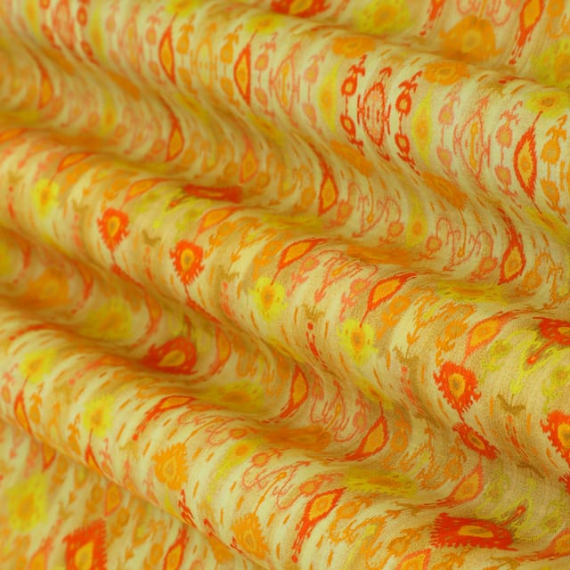 Tangerine Orange and White Print Mulmul Silk Fabric
