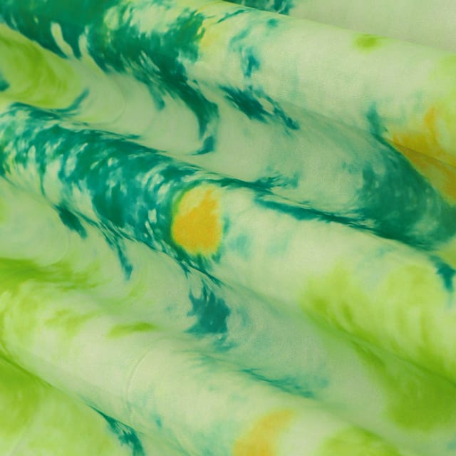 Parrot Green Georgette Tie & Dye Pattern Print Fabric