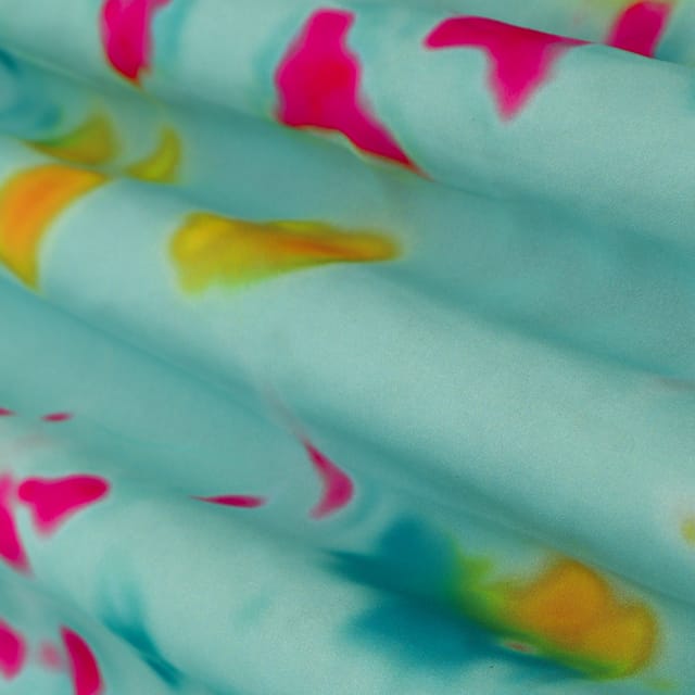Sky Blue Georgette Tie & Dye Pattern Print Fabric