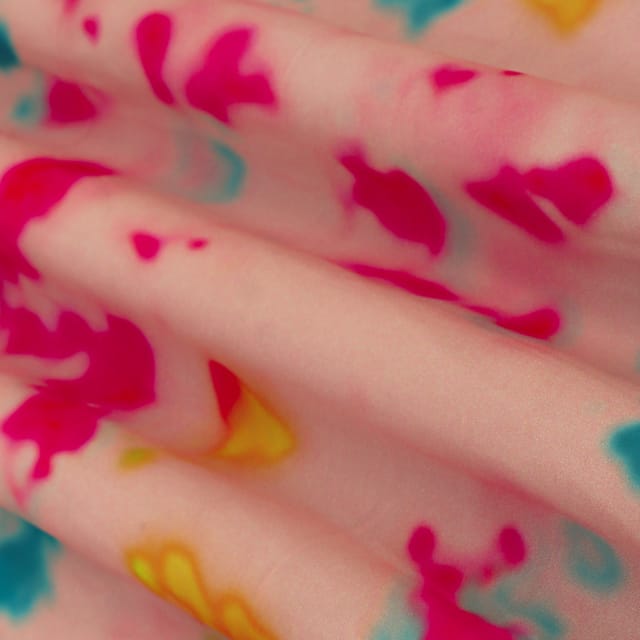 Baby Pink Georgette Tie & Dye Print Fabric