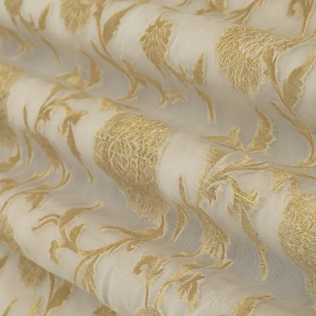 Cream Khaddi Golden Zari Floral work Georgette Fabric