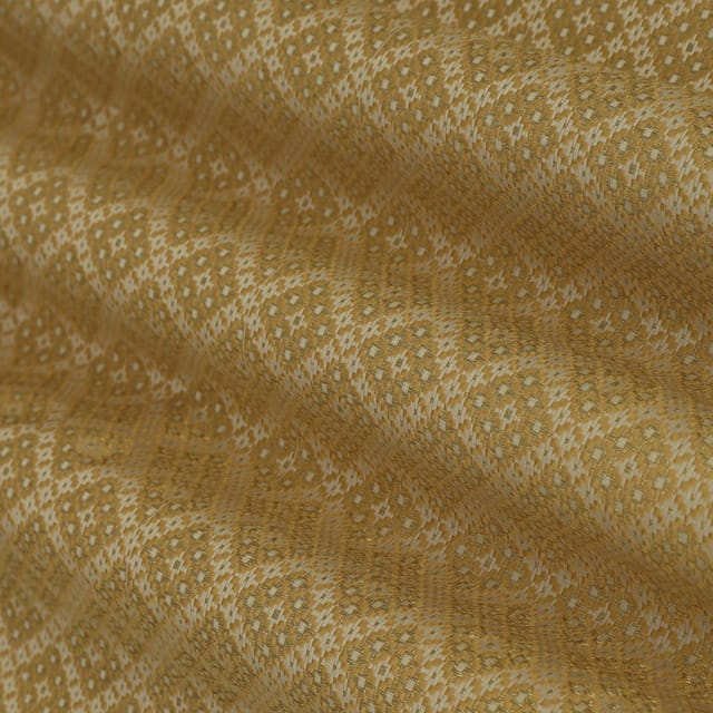 Light Brown Brocade Golden Zari Floral Work Fabric