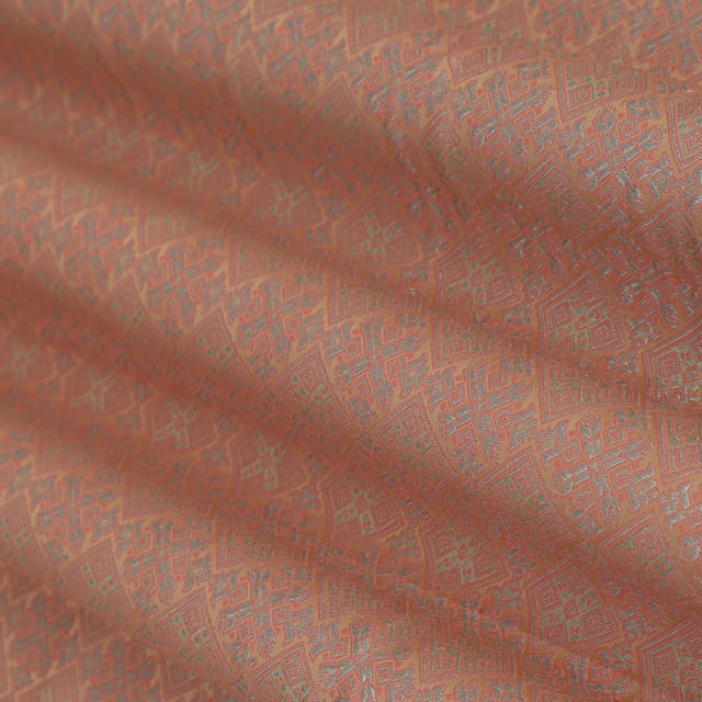 Nude Pink Brocade Silver Zari Work Fabric