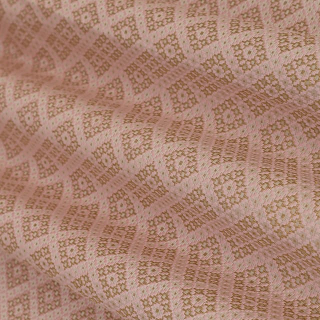 Baby Pink Brocade Golden Zari Work Fabric