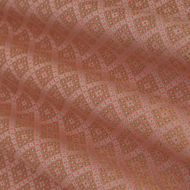 Carrot Pink Brocade Golden Zari Work Fabric