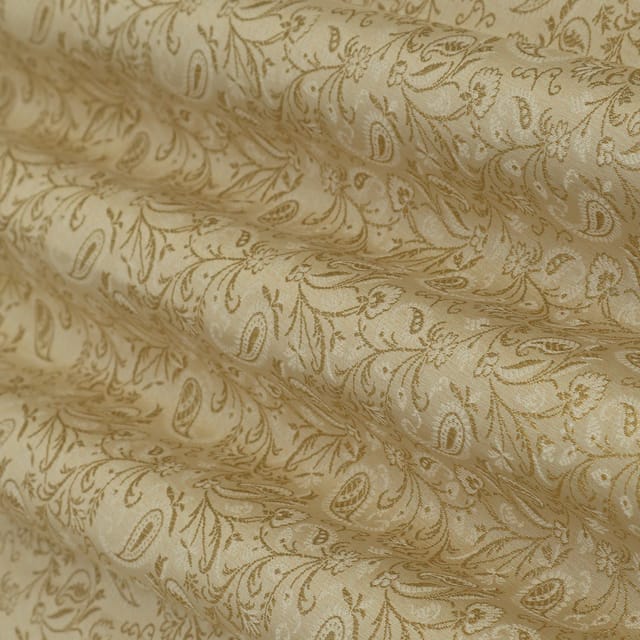 Bisque Brown Brocade Dim Golden Floral Zari Work Fabric