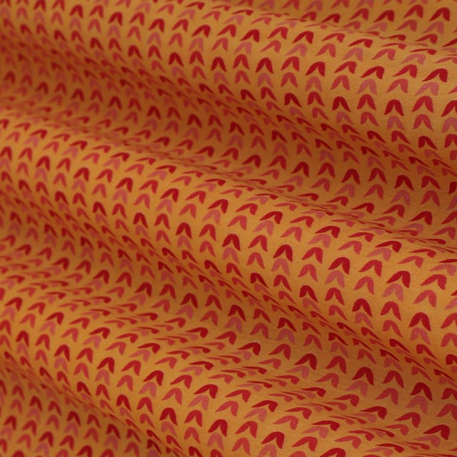 Fire Orange Chanderi Floral Stripe Print Fabric