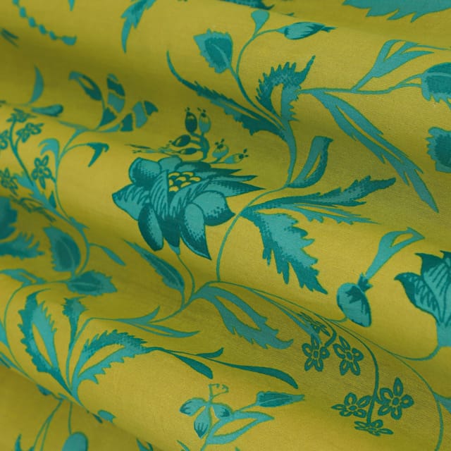 Sheen Green Chanderi Floral Print Fabric
